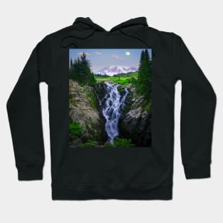 Waterfall in the middle of green trees Hoodie